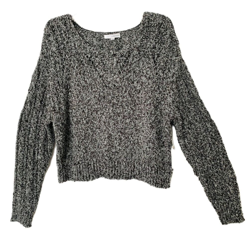 Coco Jaimeson Sweater Women XL Pointelle Heather Charcoal Cozy Comfy Fuzzy NWT